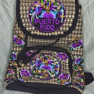 Embroidered Puerto Rico Backpack with Purple Floral Design